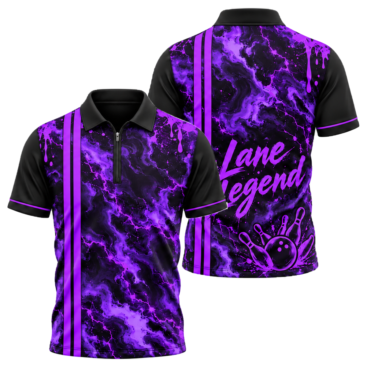 Neon Marble Lane Quarter-Zip Polo in Purple & Black