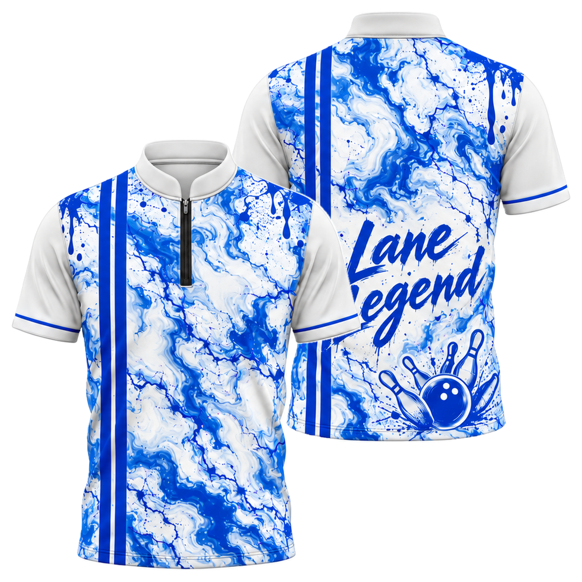 Neon Marble Lane Bowling Jersey in Royal & White
