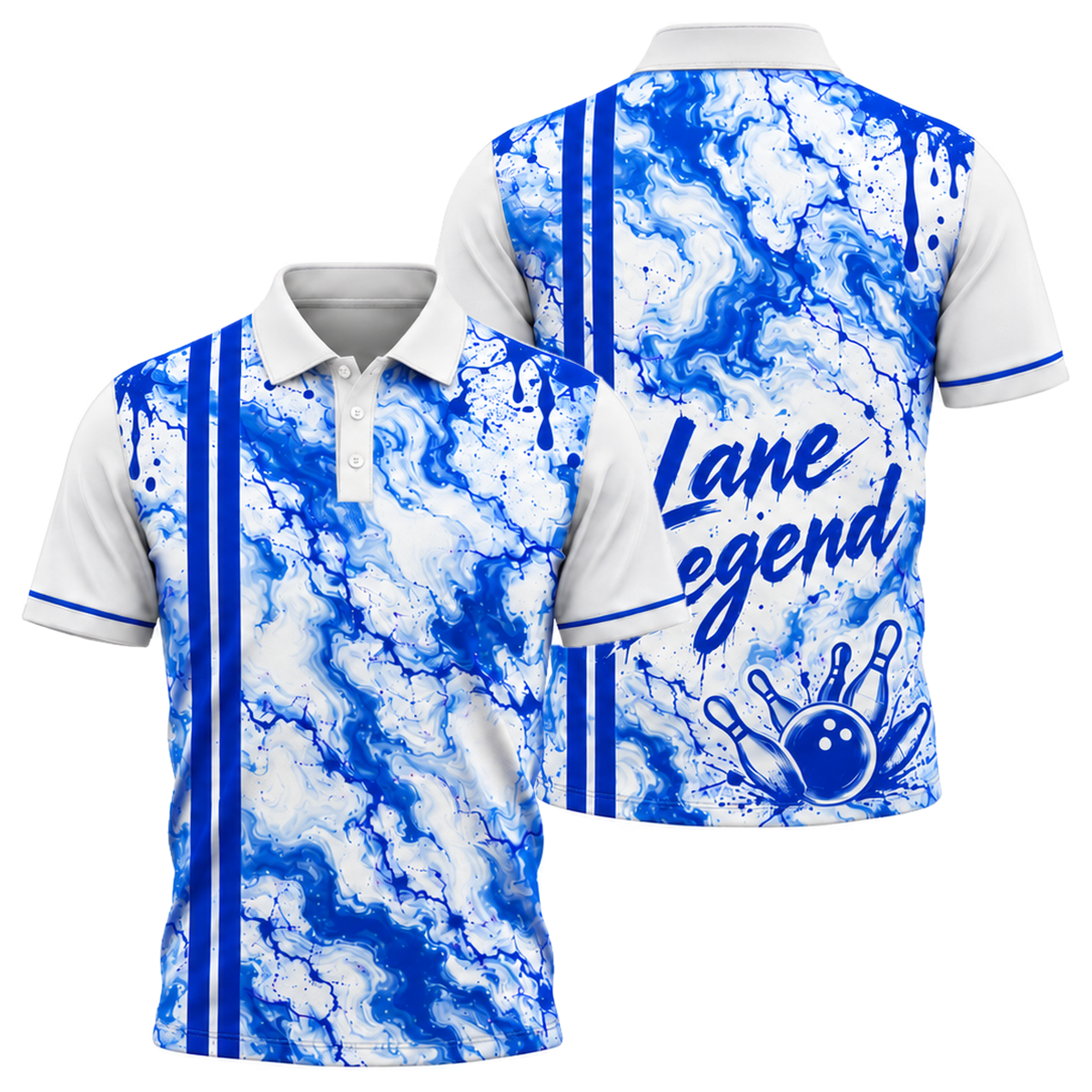 Neon Marble Lane Unisex Polo in Royal & White