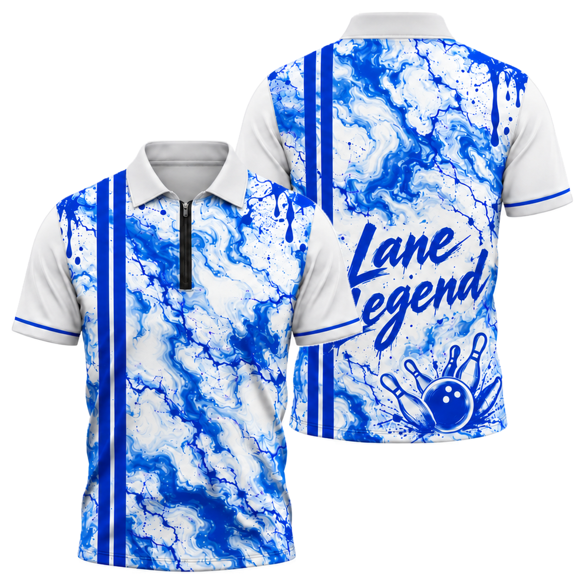 Neon Marble Lane Quarter-Zip Polo in Royal & White