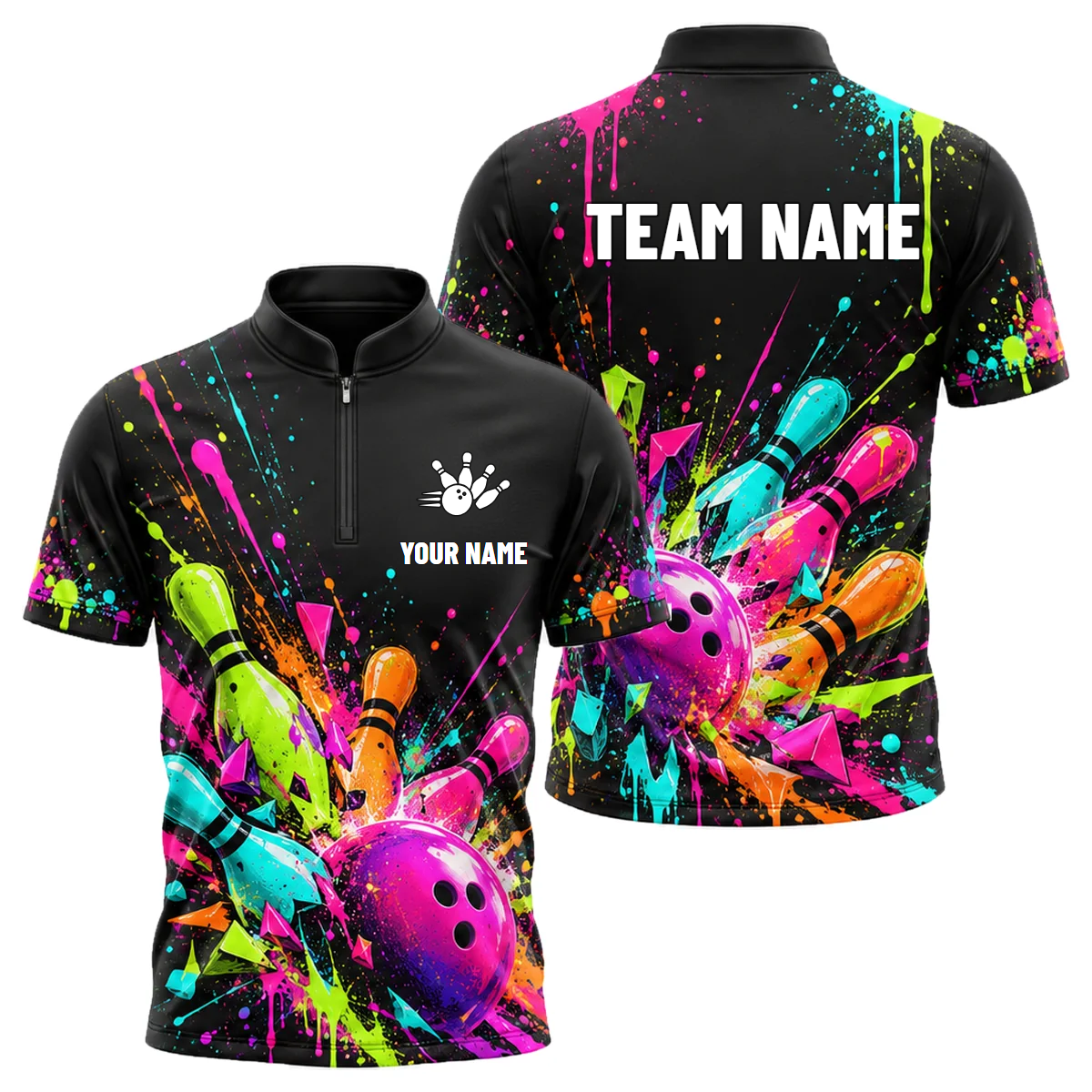 Graffiti Pop Strike custom bowling shirt personalized with name and team name