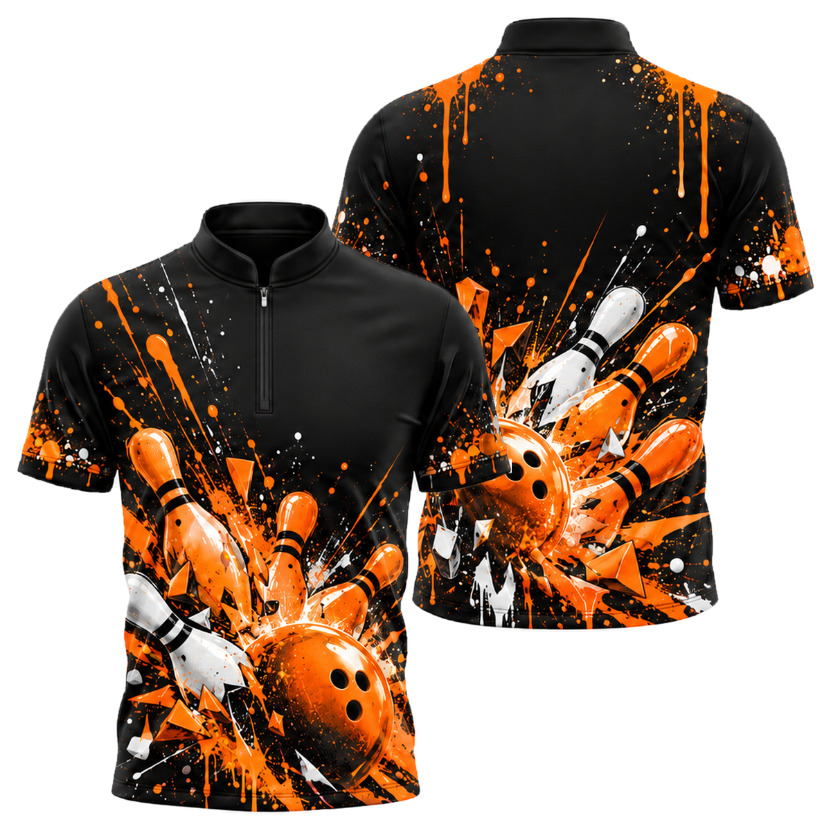 Graffiti Pop Strike Bowling Jersey in Orange & Black