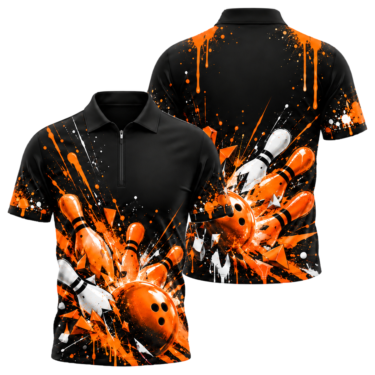 Graffiti Pop Strike Quarter-Zip Polo in Orange & Black