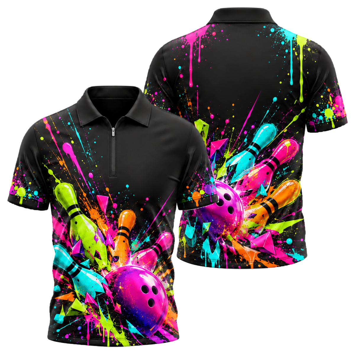 Graffiti Pop Strike Quarter-Zip Polo in Purple & Black