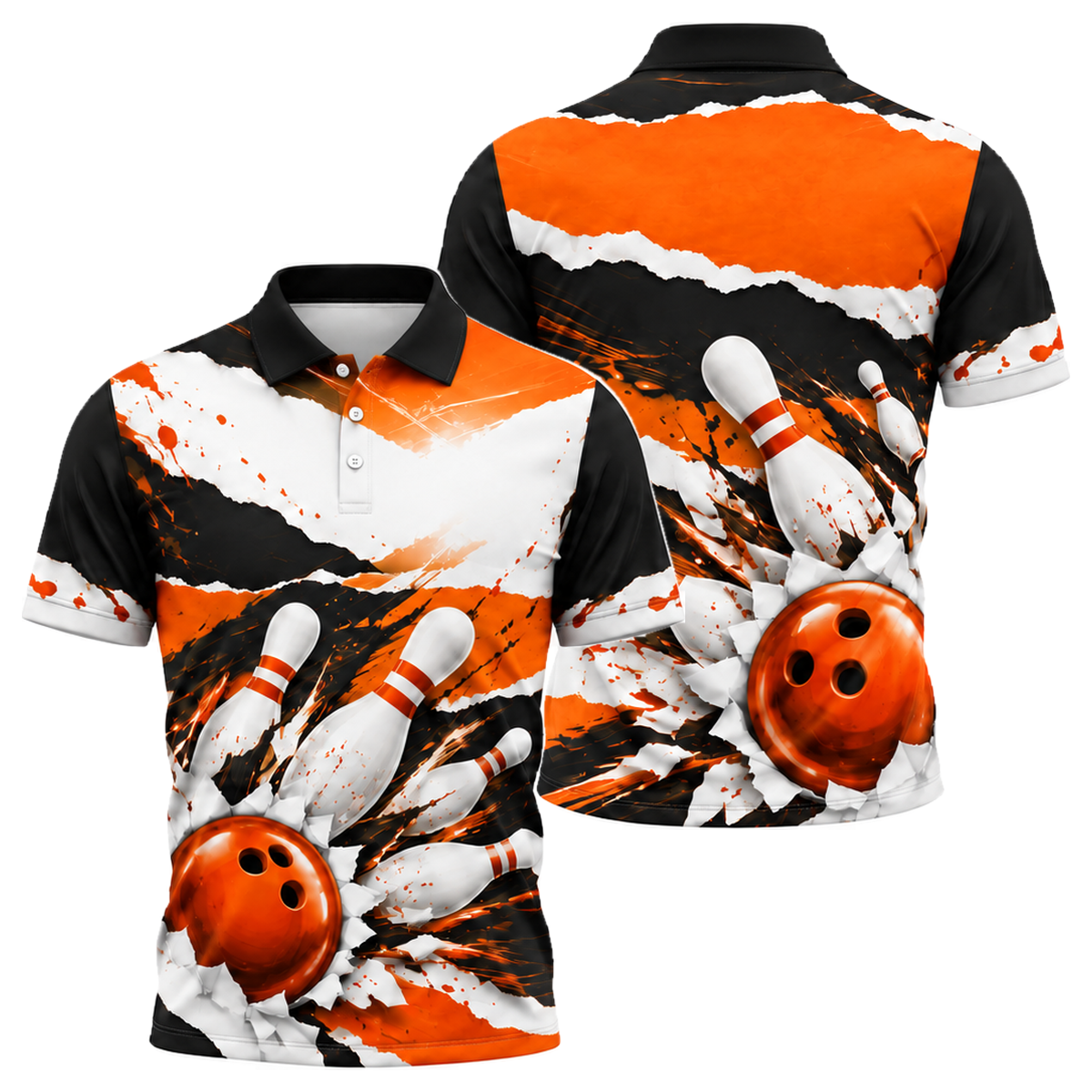 Cobalt Brushstroke Strike Unisex Polo in Orange & Black