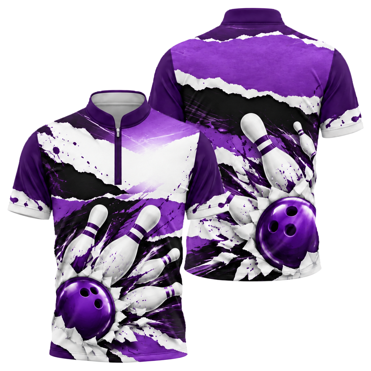Cobalt Brushstroke Strike Bowling Jersey in Purple & Black