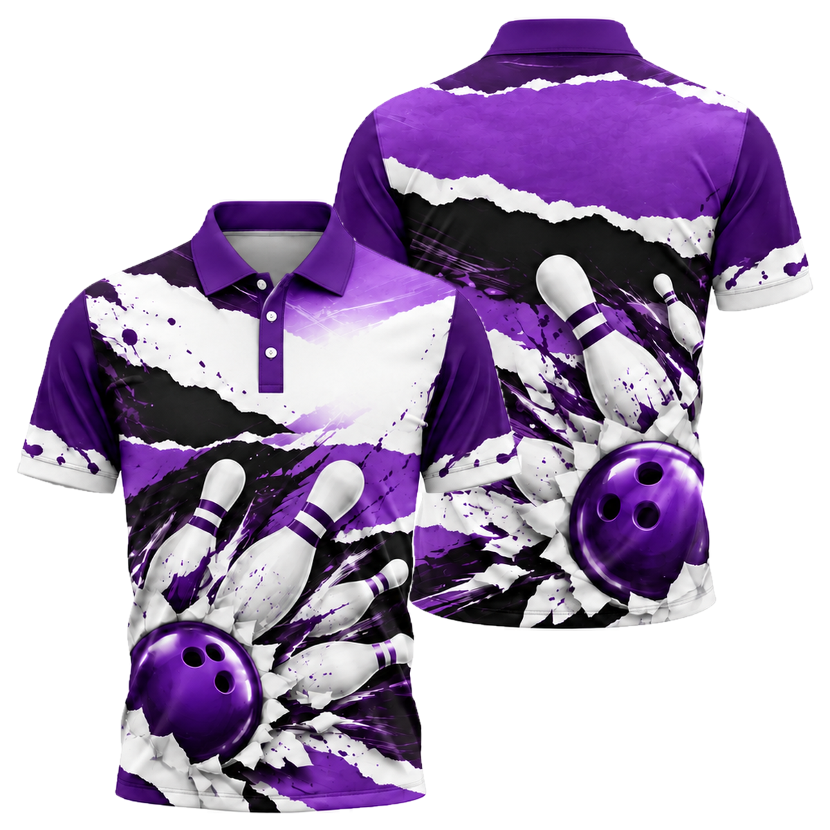 Cobalt Brushstroke Strike Unisex Polo in Purple & Black