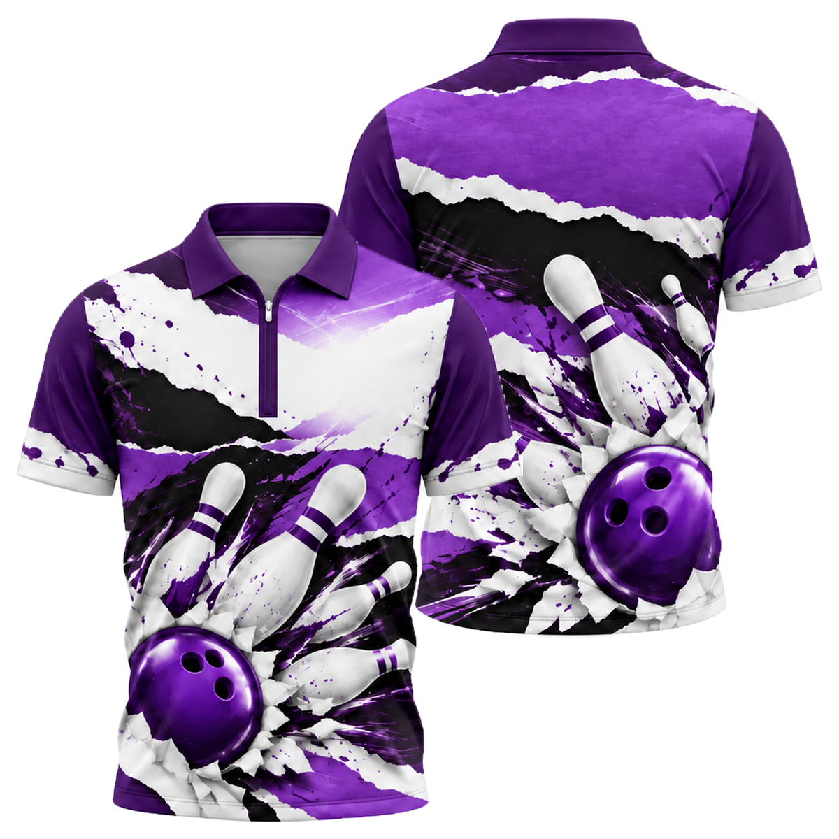 Cobalt Brushstroke Strike Quarter-Zip Polo in Purple & Black