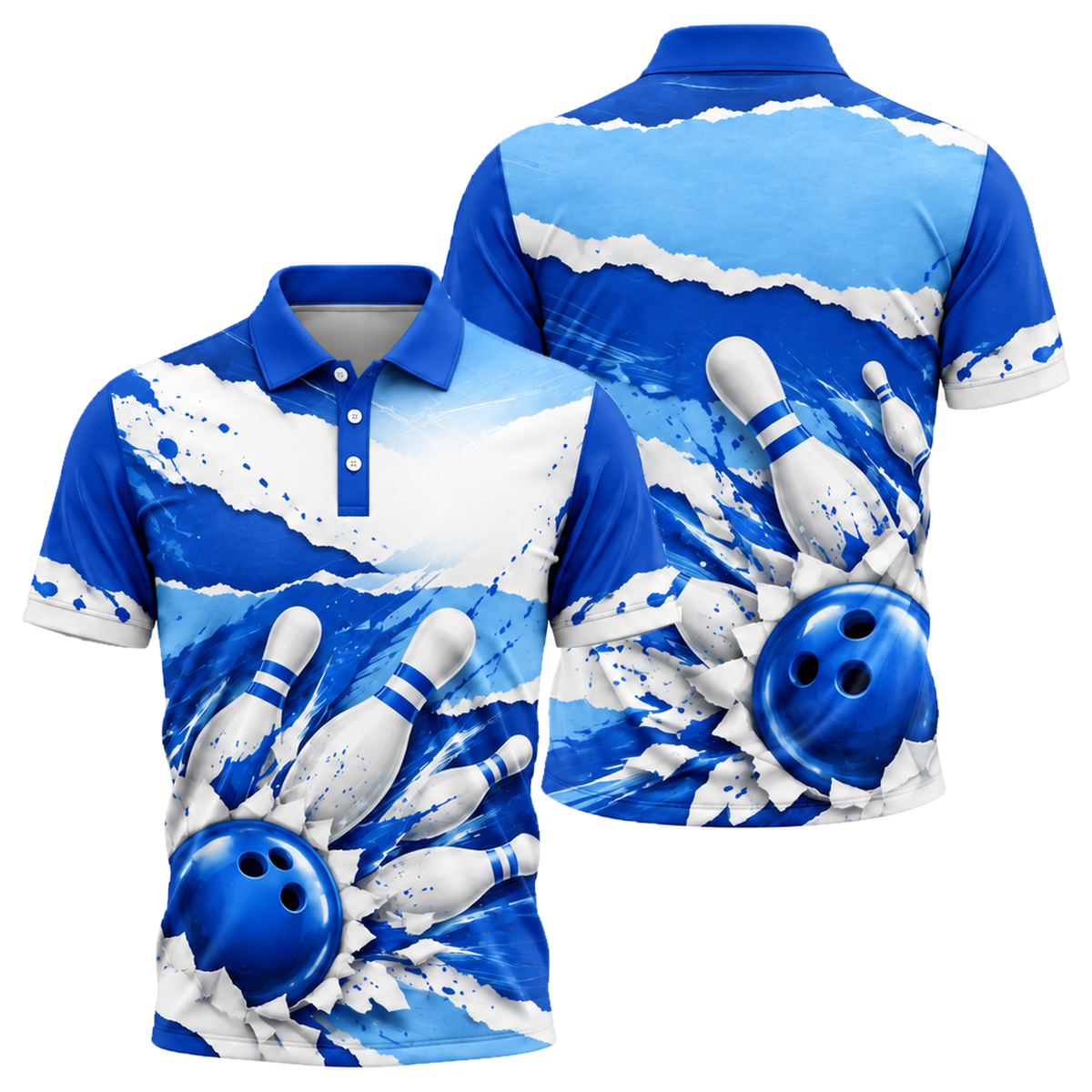 Cobalt Brushstroke Strike Unisex Polo in Royal & White