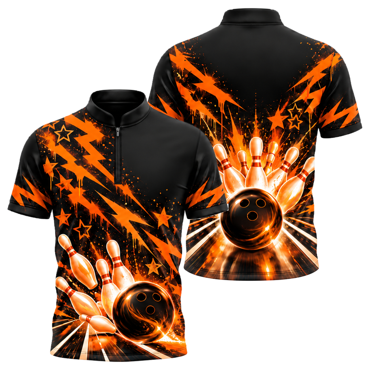 Neon Graffiti Lanes Bowling Jersey in Orange & Black