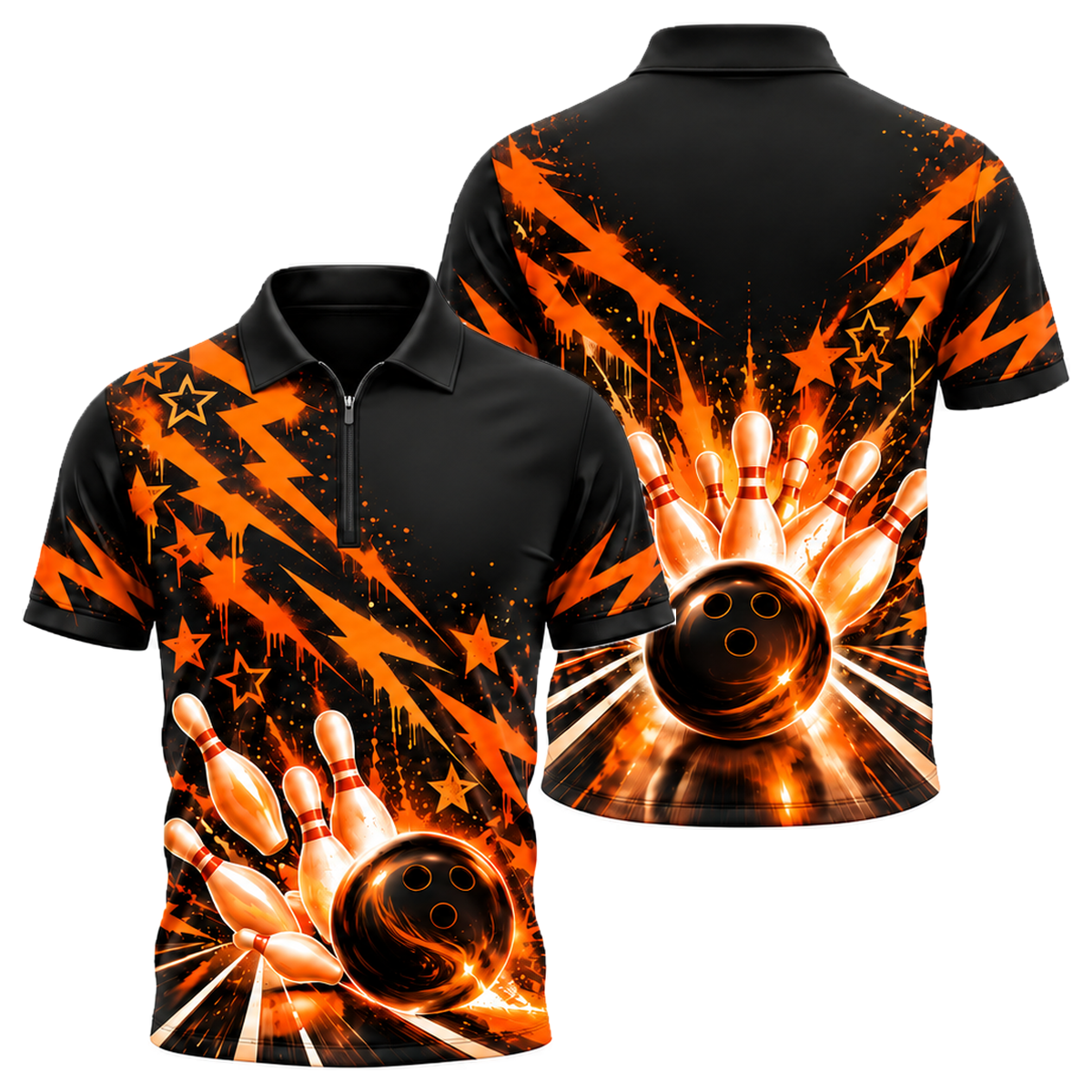 Neon Graffiti Lanes Quarter-Zip Polo in Orange & Black