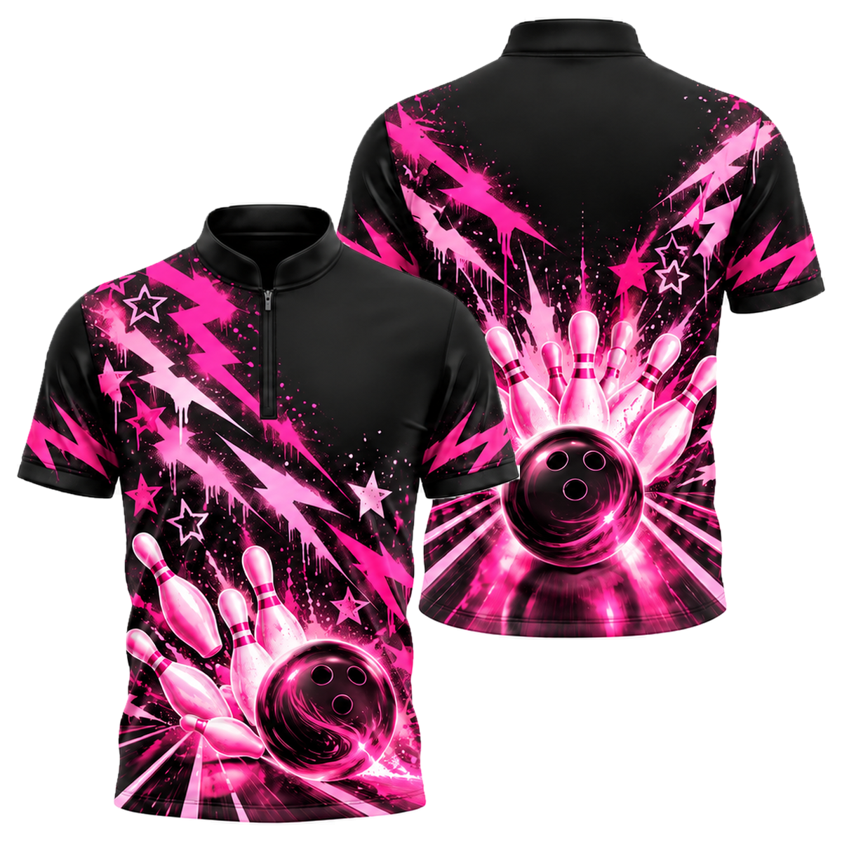 Neon Graffiti Lanes Bowling Jersey in Pink & Black