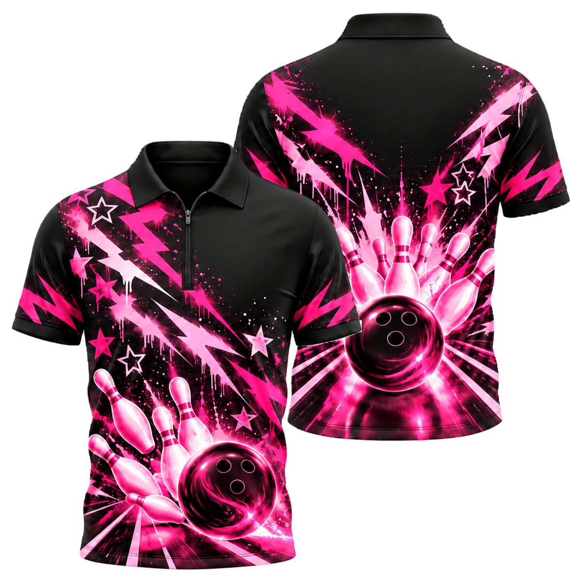 Neon Graffiti Lanes Quarter-Zip Polo in Pink & Black
