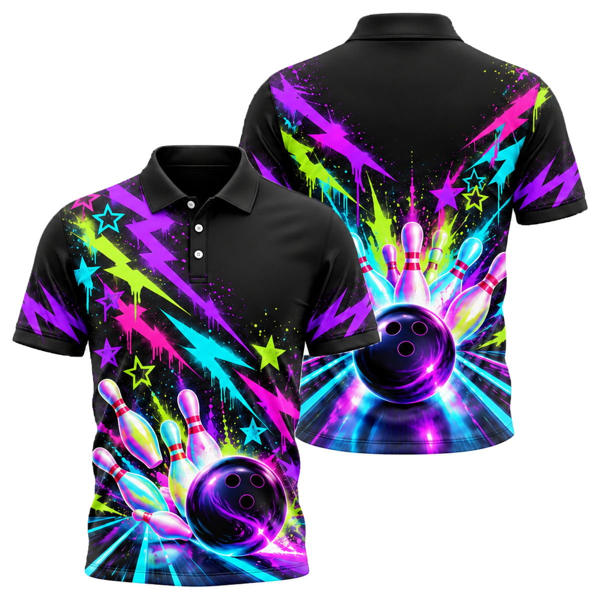 Neon Graffiti Lanes Unisex Polo in Purple & Black