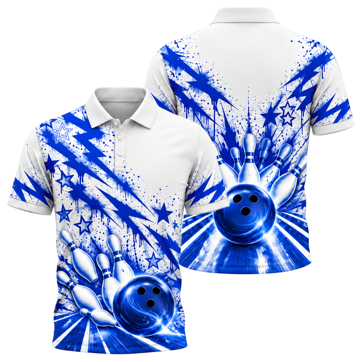 Neon Graffiti Lanes Unisex Polo in Royal & White
