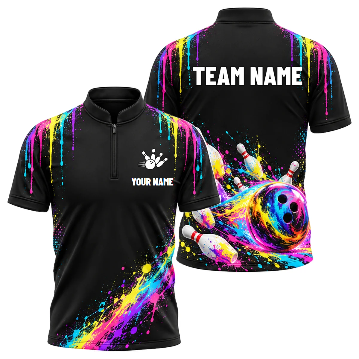 Neon Comet Strike custom bowling shirt personalized with name and team name