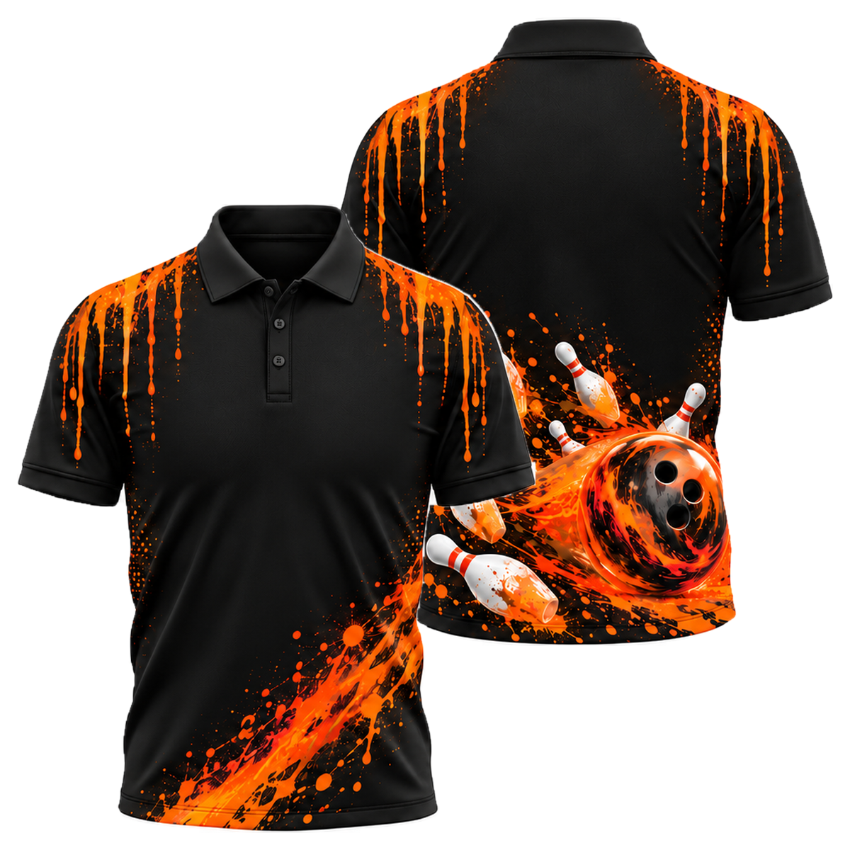 Neon Comet Strike Unisex Polo in Orange & Black