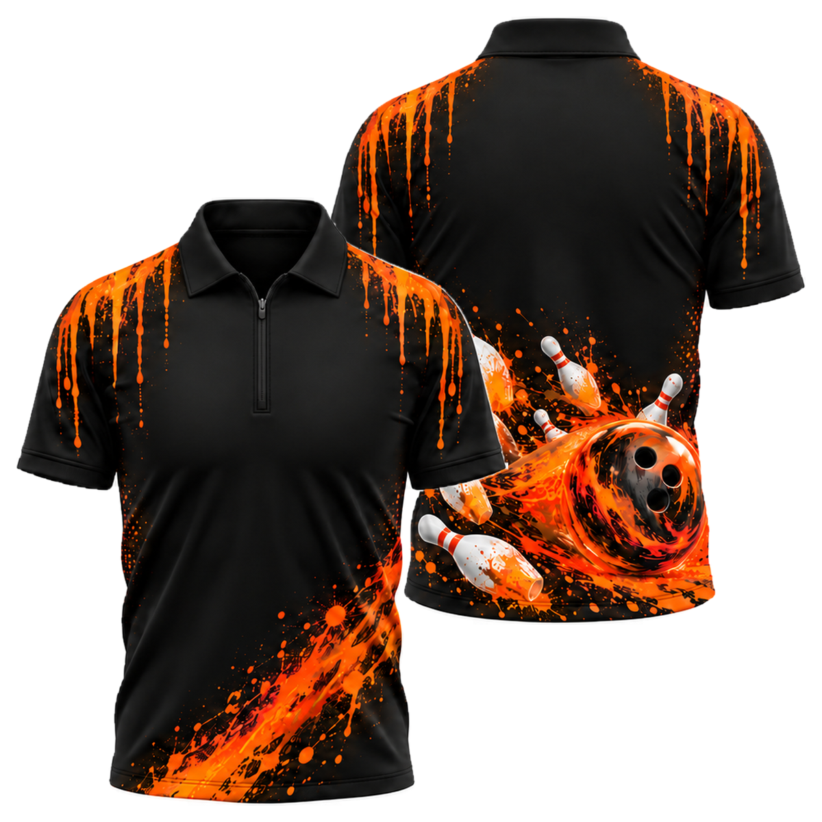 Neon Comet Strike Quarter-Zip Polo in Orange & Black