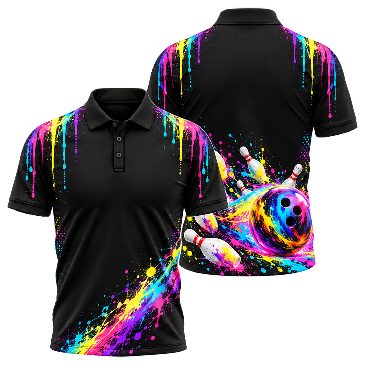 Neon Comet Strike Unisex Polo in Pink & Black