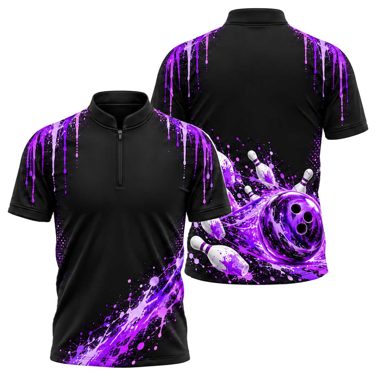 Neon Comet Strike Bowling Jersey in Purple & Black