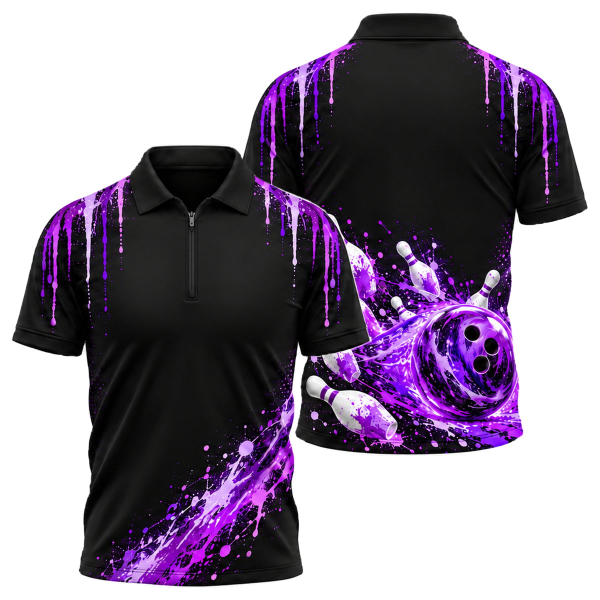 Neon Comet Strike Quarter-Zip Polo in Purple & Black