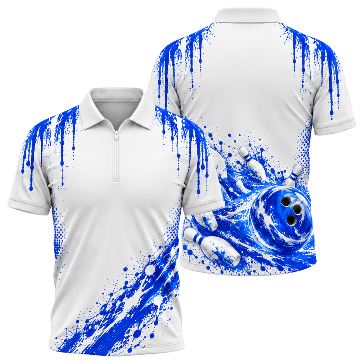 Neon Comet Strike Quarter-Zip Polo in Royal & White