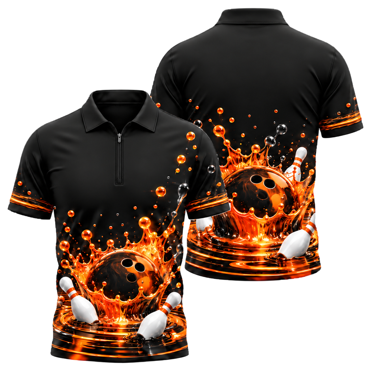 Prism Crown Splash Quarter-Zip Polo in Orange & Black