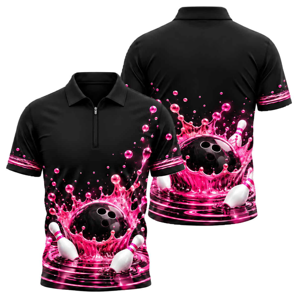 Prism Crown Splash Quarter-Zip Polo in Pink & Black