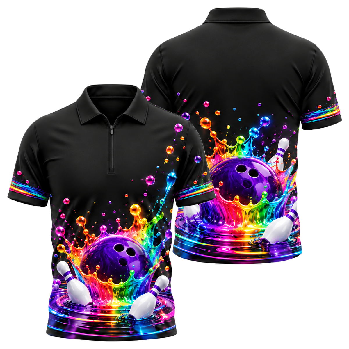 Prism Crown Splash Quarter-Zip Polo in Purple & Black