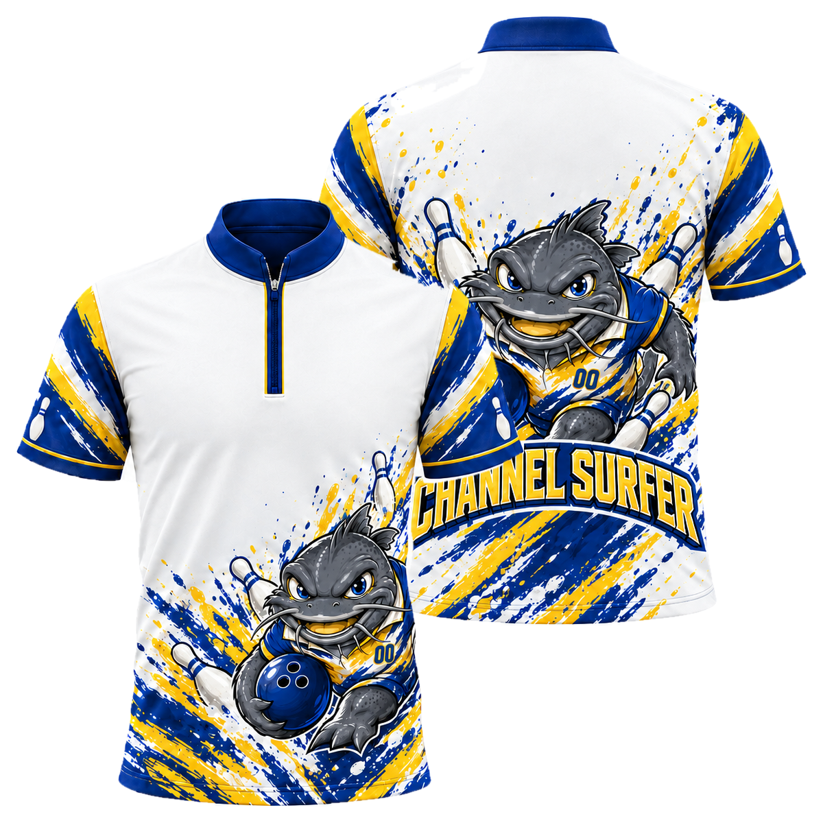 Nebraska Channel Surfer Bowling Jersey in Nebraska Colors
