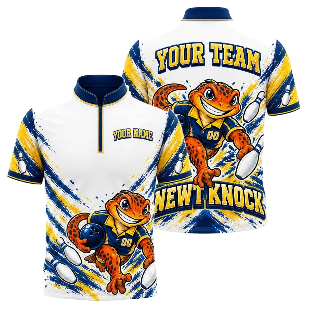 New Hampshire Newt Knock custom bowling shirt personalized with name and team name
