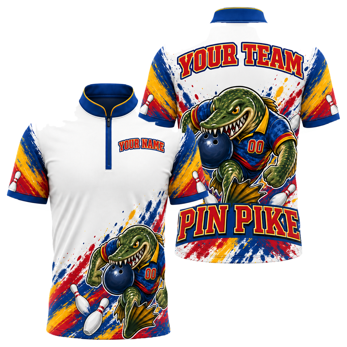 North Dakota Pin Pike custom bowling shirt personalized with name and team name