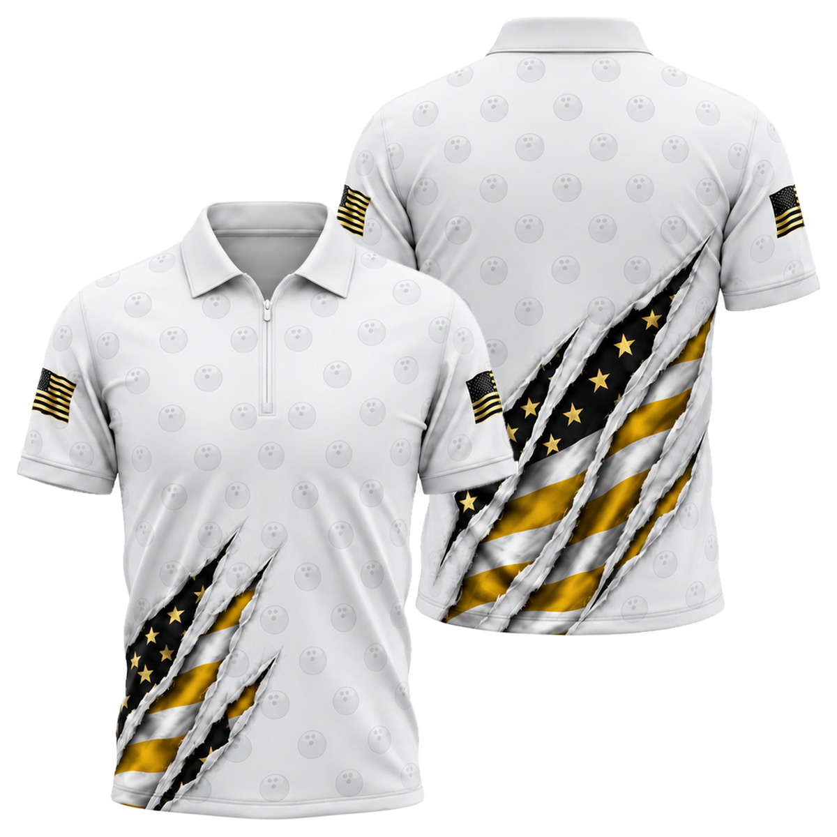 Stars & Stripes Claw Quarter-Zip Polo in Black & Gold
