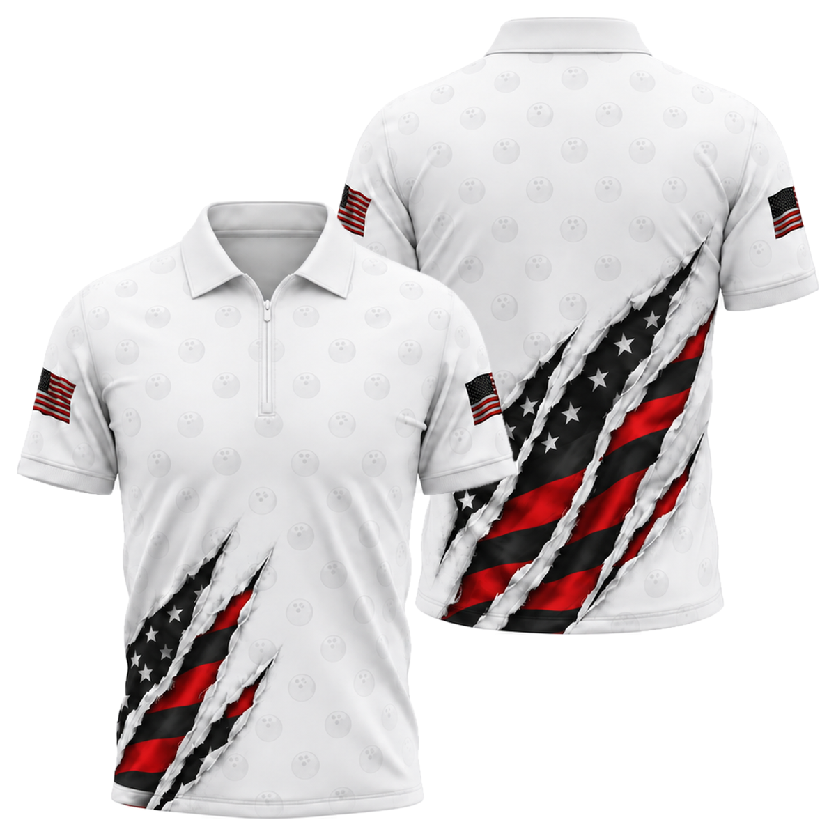 Stars & Stripes Claw Quarter-Zip Polo in Black & Red