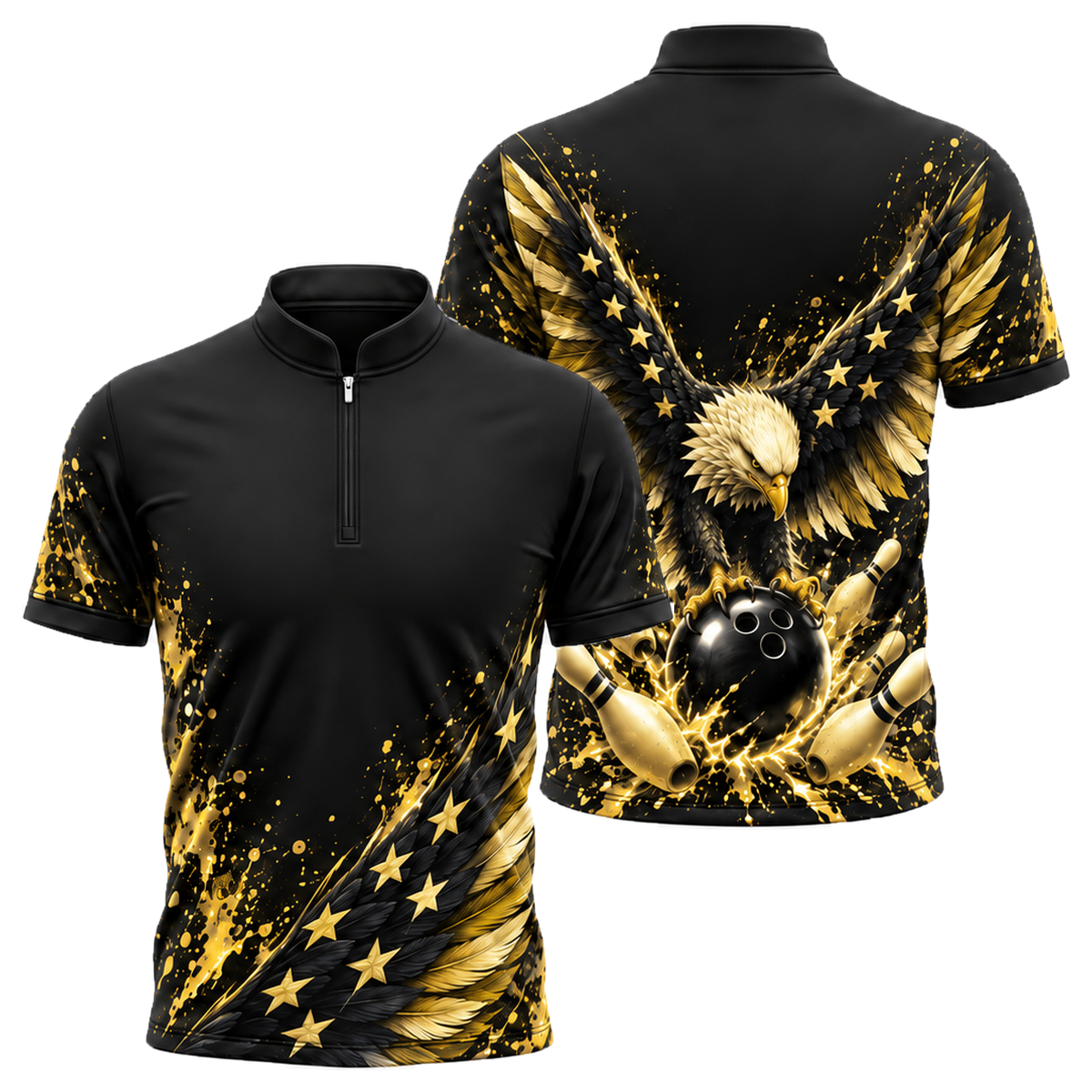 Liberty Eagle Strike Bowling Jersey in Black & Gold