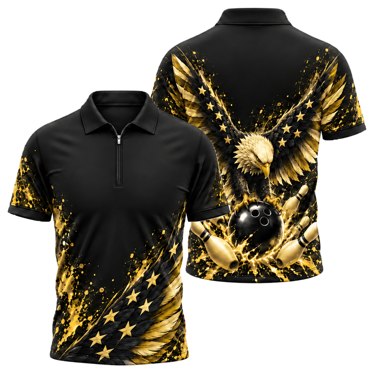 Liberty Eagle Strike Quarter-Zip Polo in Black & Gold
