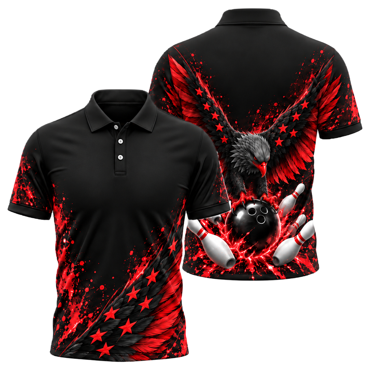 Liberty Eagle Strike Unisex Polo in Black & Red