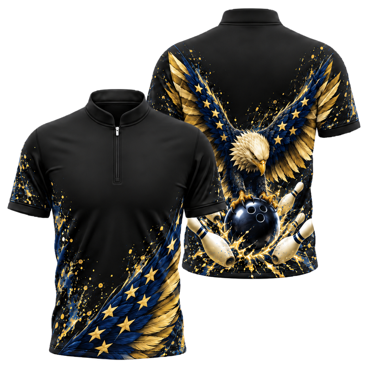 Liberty Eagle Strike Bowling Jersey in Navy & Gold