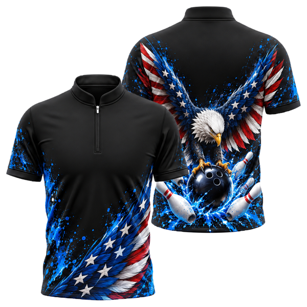 Liberty Eagle Strike Bowling Jersey in Royal & White