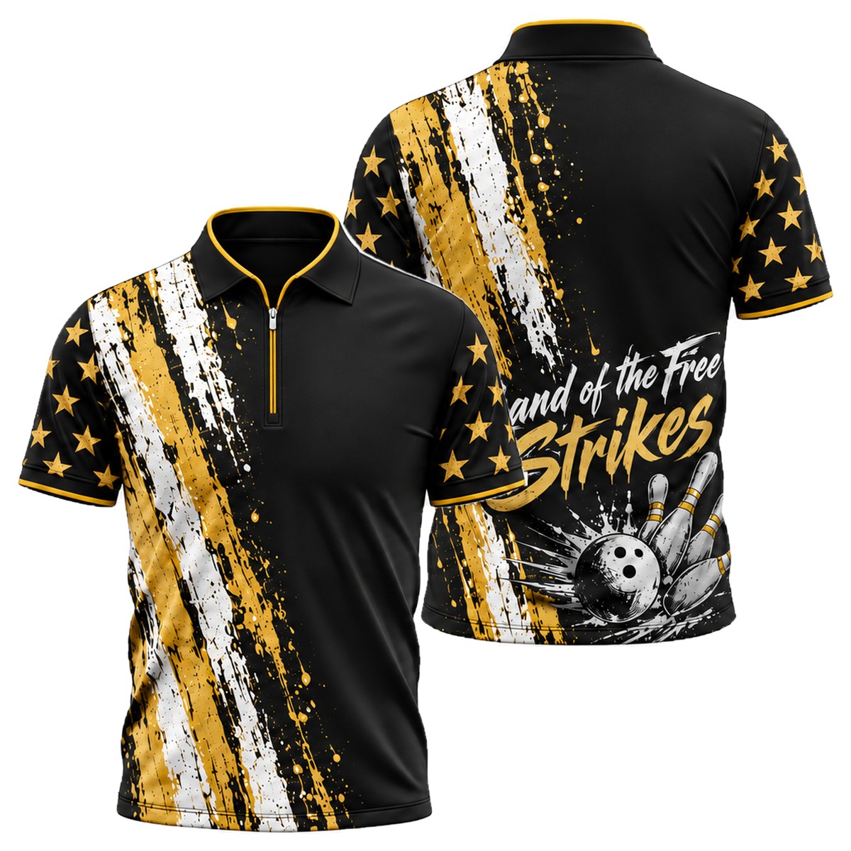 Grit Flag Bowler Quarter-Zip Polo in Black & Gold