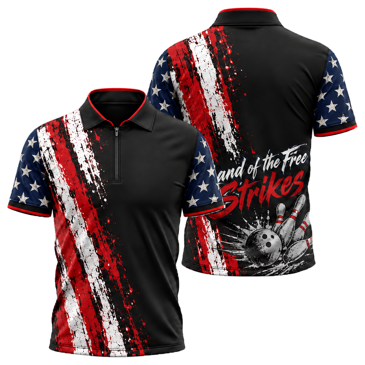 Grit Flag Bowler Quarter-Zip Polo in Black & Red