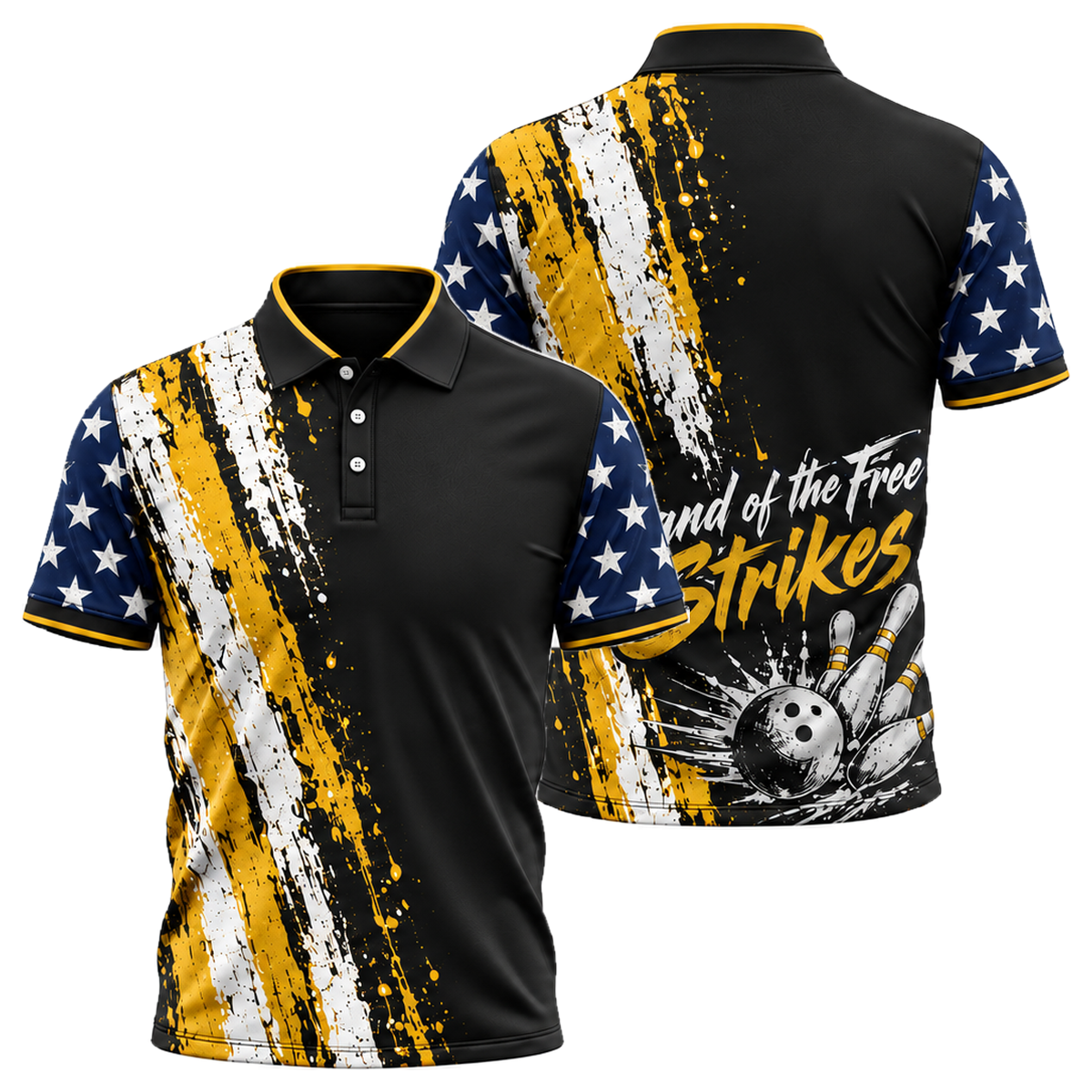 Grit Flag Bowler Unisex Polo in Navy & Gold