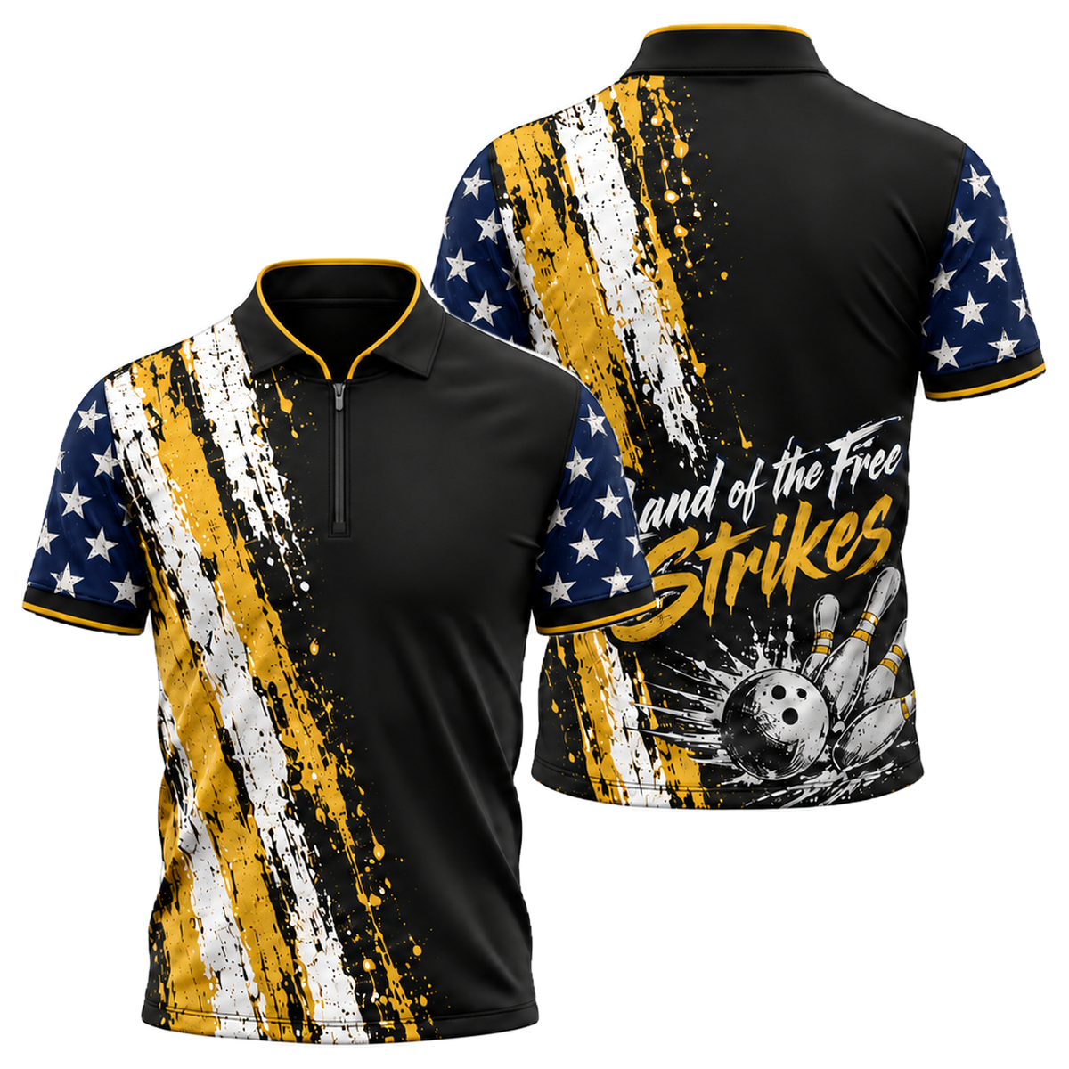 Grit Flag Bowler Quarter-Zip Polo in Navy & Gold