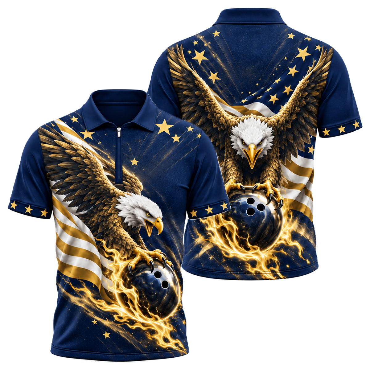 Liberty Talon Strike Quarter-Zip Polo in Navy & Gold