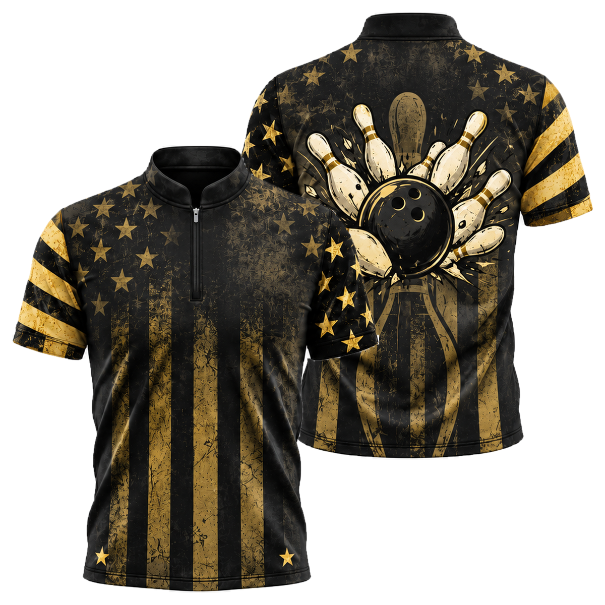 Slate Stripes Strike Bowling Jersey in Black & Gold