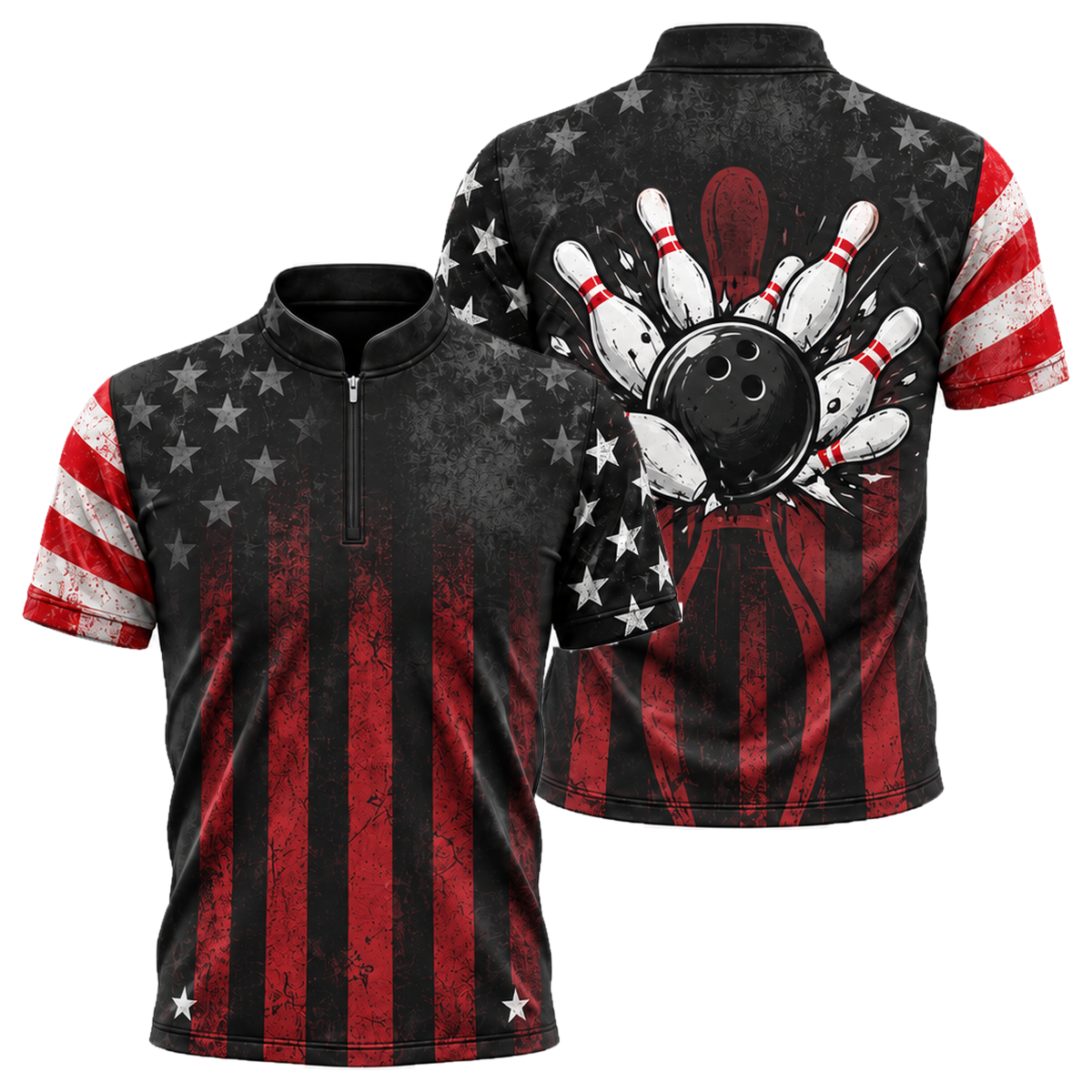 Slate Stripes Strike Bowling Jersey in Black & Red