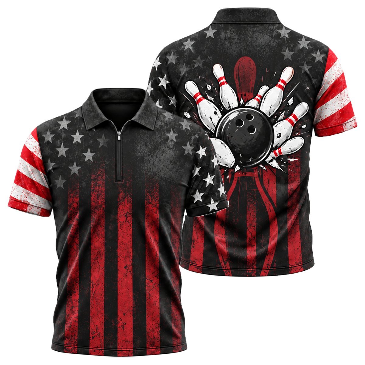Slate Stripes Strike Quarter-Zip Polo in Black & Red