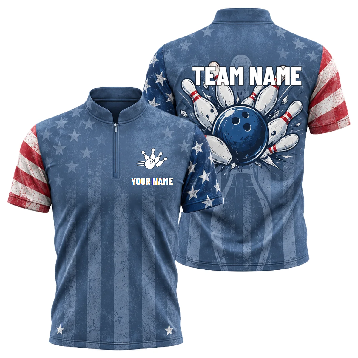 Slate Stripes Strike custom bowling shirt personalized with name and team name