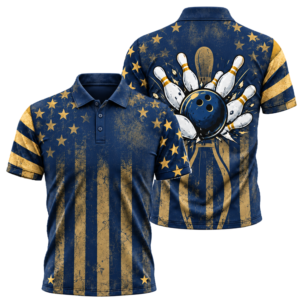 Slate Stripes Strike Unisex Polo in Navy & Gold