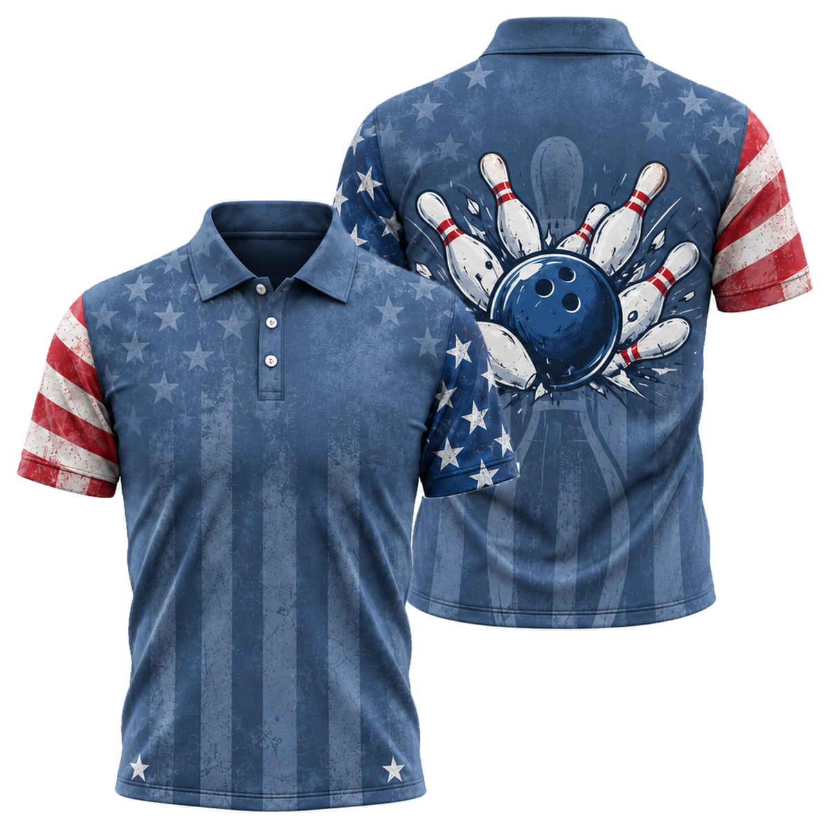 Slate Stripes Strike Unisex Polo in Royal & White